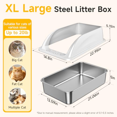 XL Open Top Stainless Steel Litter Box with High Sides,Light Gray — product image 3