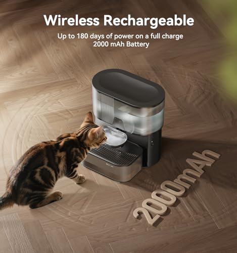 Wireless Cat Water Fountain No Filters, Wastewater Separation, FEELNEEDY Stainless Steel Bowl, 3.5L Pet Water Fountain for