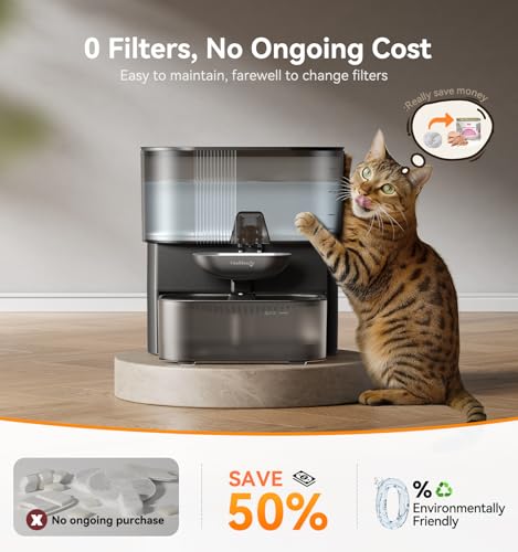 Wireless Cat Water Fountain No Filters, Wastewater Separation, FEELNEEDY Stainless Steel Bowl, 3.5L Pet Water Fountain for