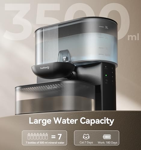Wireless Cat Water Fountain No Filters, Wastewater Separation, FEELNEEDY Stainless Steel Bowl, 3.5L Pet Water Fountain for