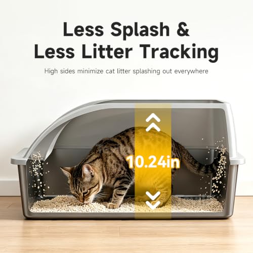 XL Open Top Stainless Steel Litter Box with High Sides,Light Gray — product image 4