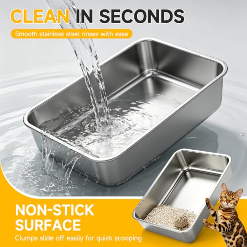 XL Open Top Stainless Steel Litter Box with High Sides,Light Gray — product image 8