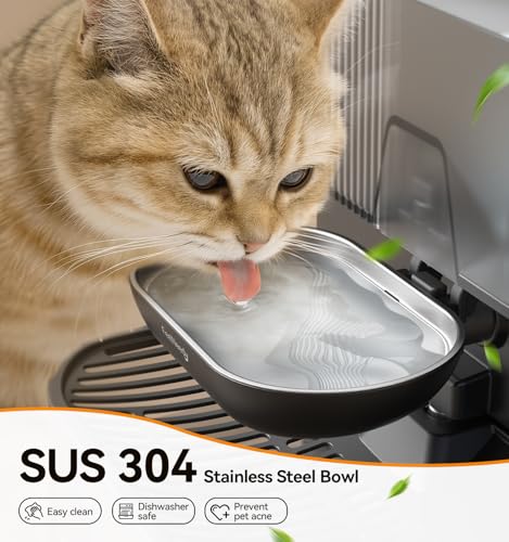 Wireless Cat Water Fountain No Filters, Wastewater Separation, FEELNEEDY Stainless Steel Bowl, 3.5L Pet Water Fountain for