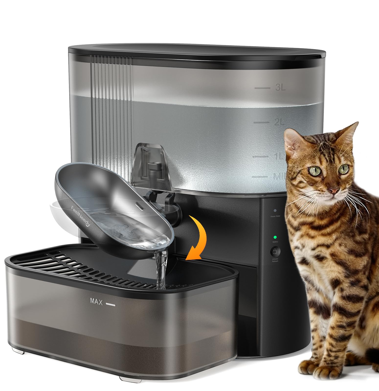 wireless cat water fountain - Wireless Cat Water Fountain with Wastewater Separation