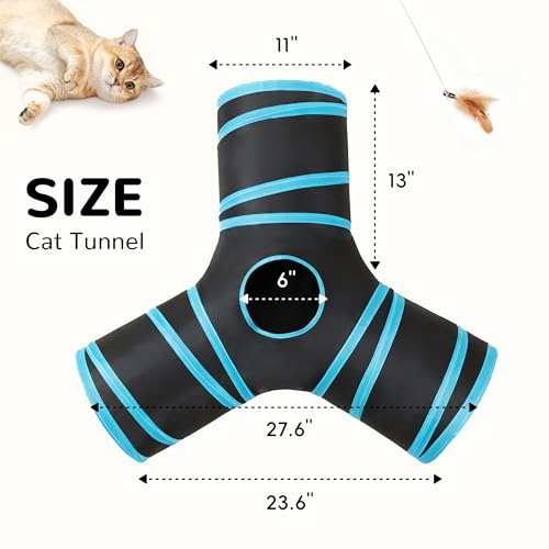 three way collapsible cat tunnel with peek hole and hanging toy for indoor cats product image 3