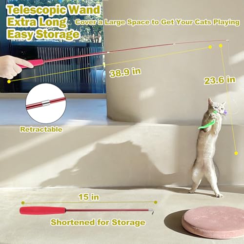 feather wand cat toy set with retractable handles and colorful lure refills product image 4