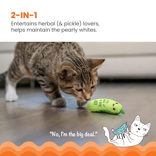 Catstages crunchy pickle kicker cat toy with green plush catnip shape product image 4