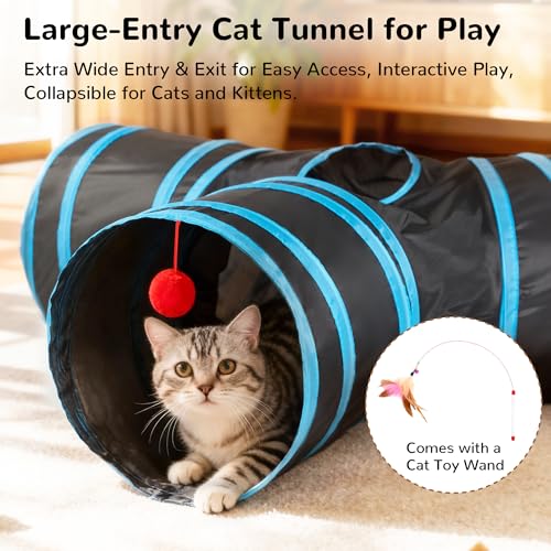three way collapsible cat tunnel with peek hole and hanging toy for indoor cats product image 5