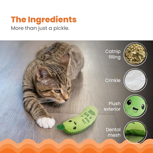 Catstages crunchy pickle kicker cat toy with green plush catnip shape product image 6