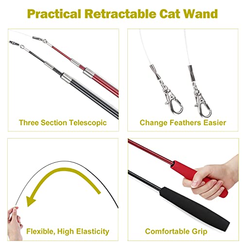 feather wand cat toy set with retractable handles and colorful lure refills product image 5