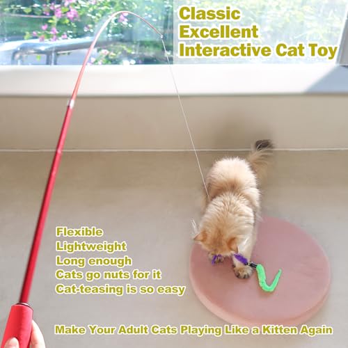 feather wand cat toy set with retractable handles and colorful lure refills product image 3